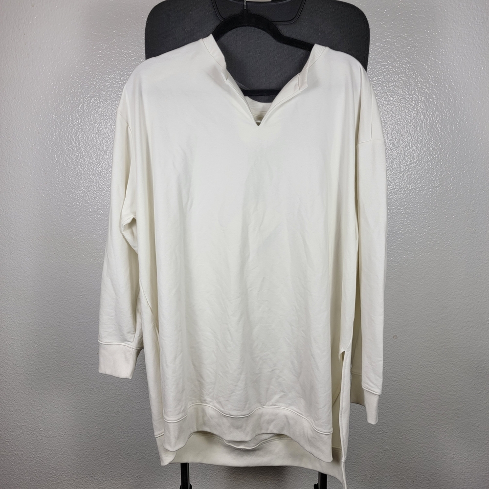 Ava & Viv Collared Pullover V Neck Ivory Oversized Women's Size 1X